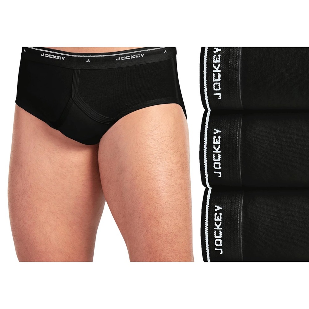 New Jockey Mens Classic Low-Rise 4 Pack Brief Black 100% Cotton Black